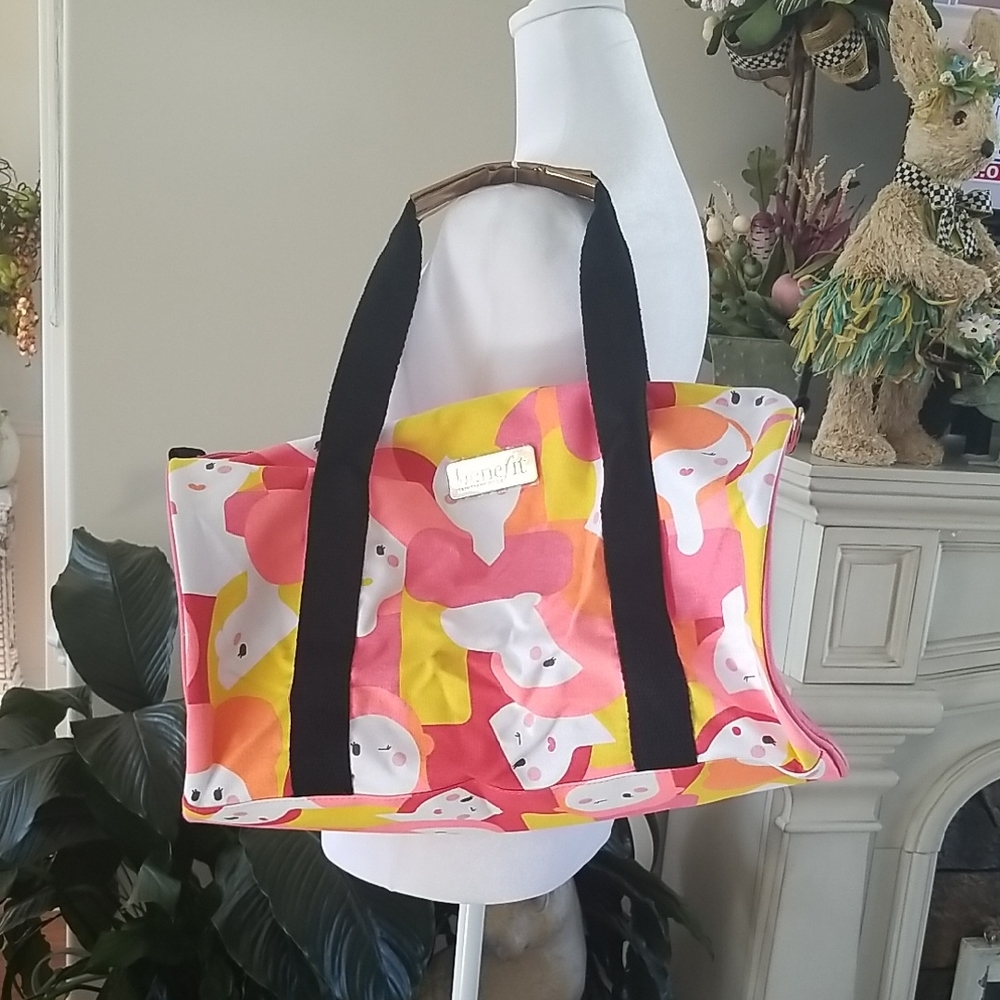 Benefit Pink and Yellow Tote Bag